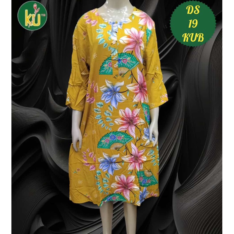 BATIK KENCANA UNGU ASLI LABEL BIRU DASTER LENGAN 3/4 MOTIF BUNGA TERBARU JUMBO LD.120 CM/ PAKAIAN SA