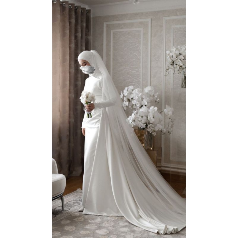 wedding dress/ wedding gown/ gaun akad fullset/ gaun akad syar'i/ gaun akad putih/ gaun akad mewah/ 