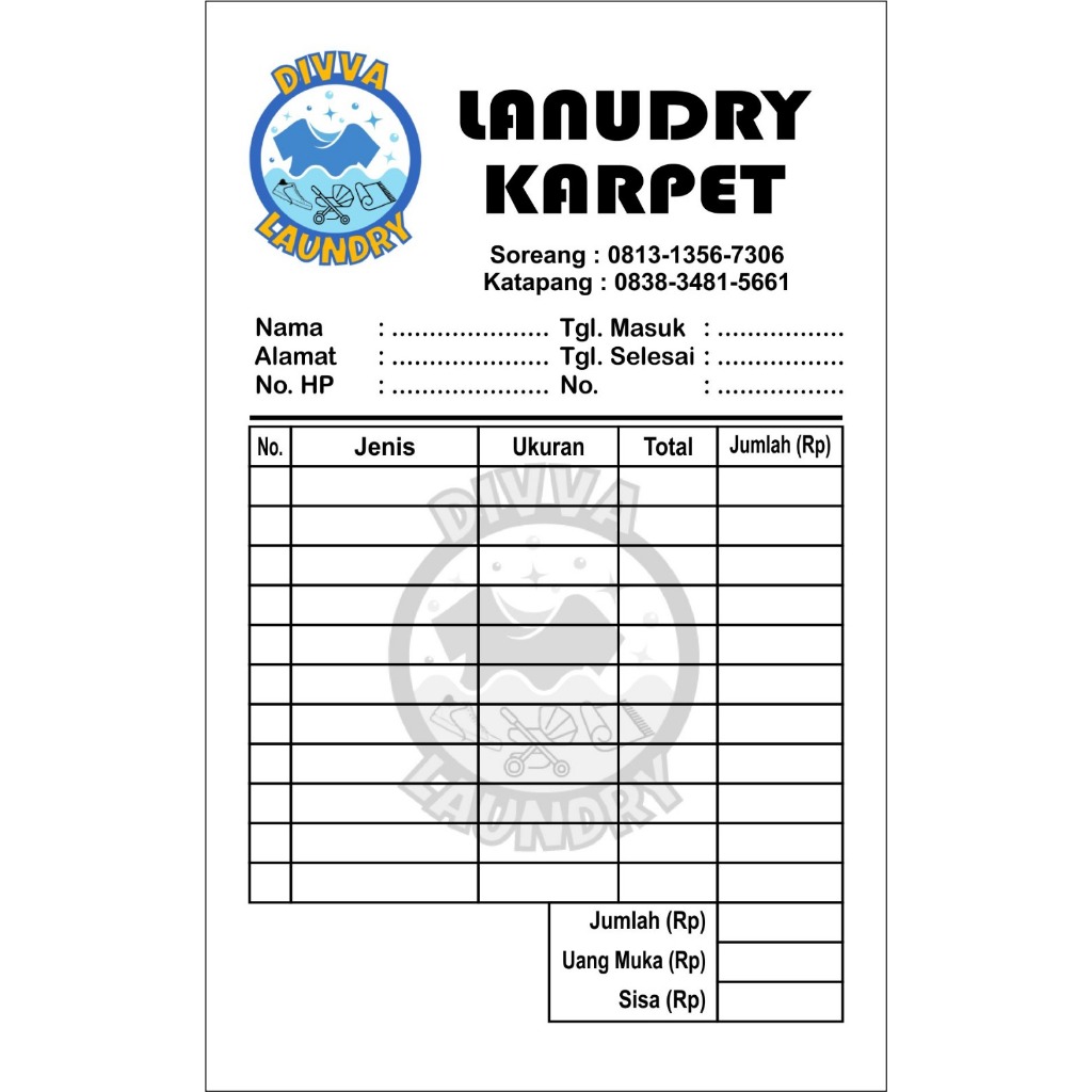 Nota Costum 1/4 2 ply 100 lembar Nota geratis desain gratis desain Nota laundry bon laundry
