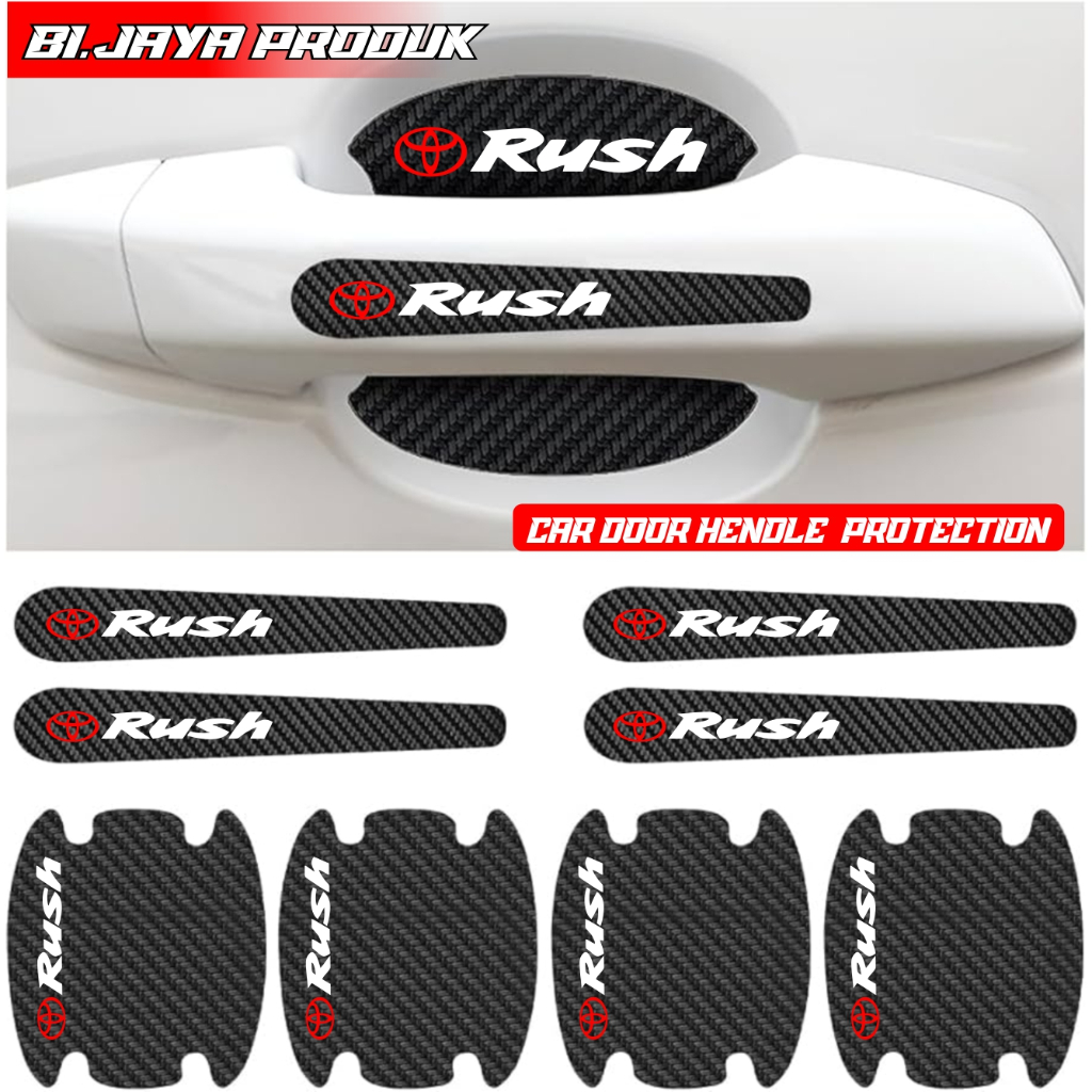 8 PCS Sticker Carbon 3D Pelindung Gagang Pintu Mobil RUSH Sticker Carbon Pengaman Handle Pintu Mobil