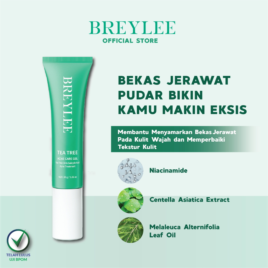 BREYLEE Tea Tree Acne Care Gel - BREYLEE Acne Care Gel Memudarkan Bekas Jerawat & Memperbaiki Kulit 