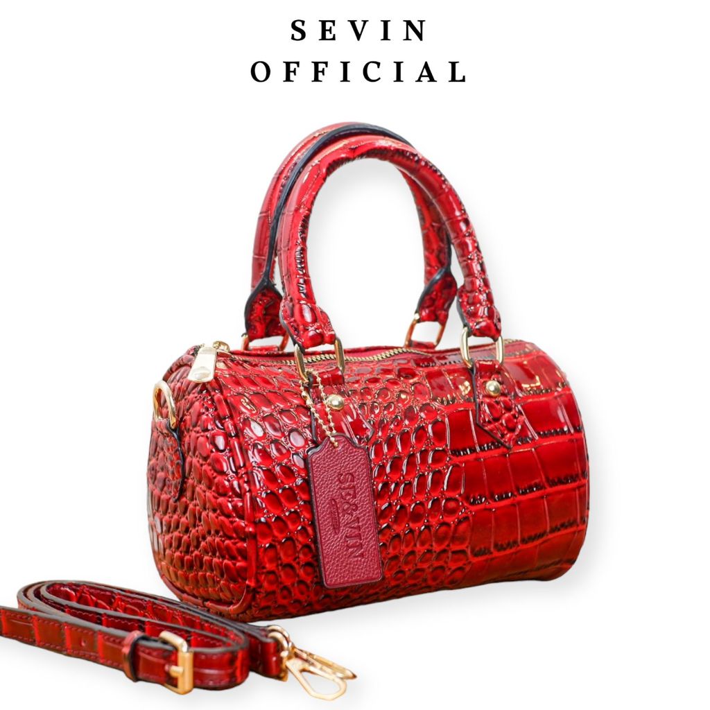 SEVIN - Tas Selempang Boston Wanita Speedy Bandolier Croco High Quality - Claude Sevin Croco Bandoli