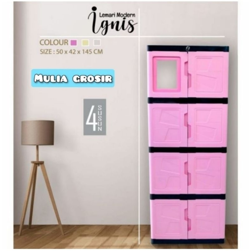 Lemari Plastik MINI + kaca - Lemari Pakaian - Lemari Huracan / Susun 3, Susun 4, Susun 5