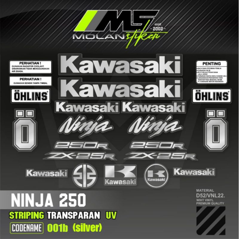 Decal Sticker Striping Variasi Transparan Uv New Ninja 250 Fi Zx-25R Ninja 250 Abs Se Ltd Ninja 250 