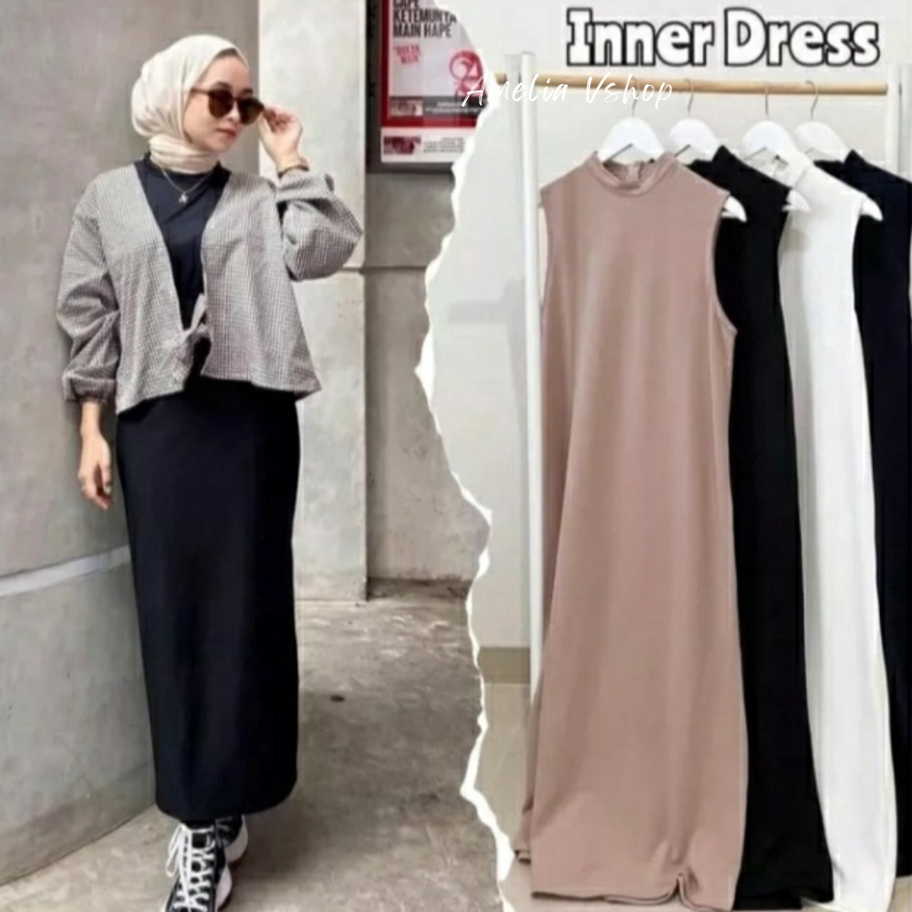 Inner Dress Panjang Tanpa Lengan Bahan Scuba