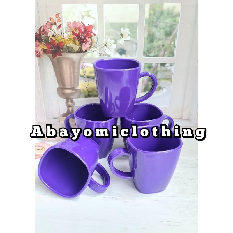 PAKET 12.PCS CANGKIR KOTAK MELAMIN WARNA UNGU TUA 350ML