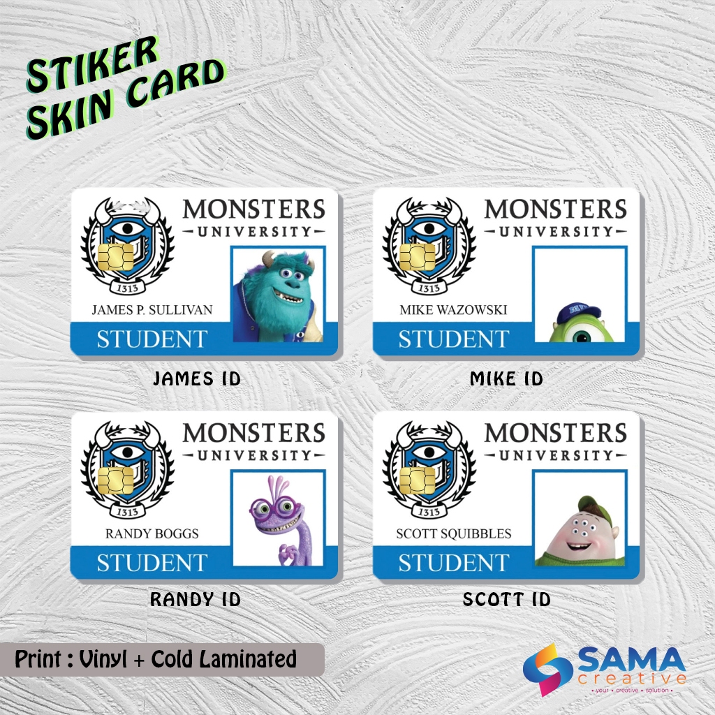 

Monster University Skin Card - ATM Vinyl Debit Credit, Emoney, Flazz, Kartu Akses Stiker Mike James Scott Randy