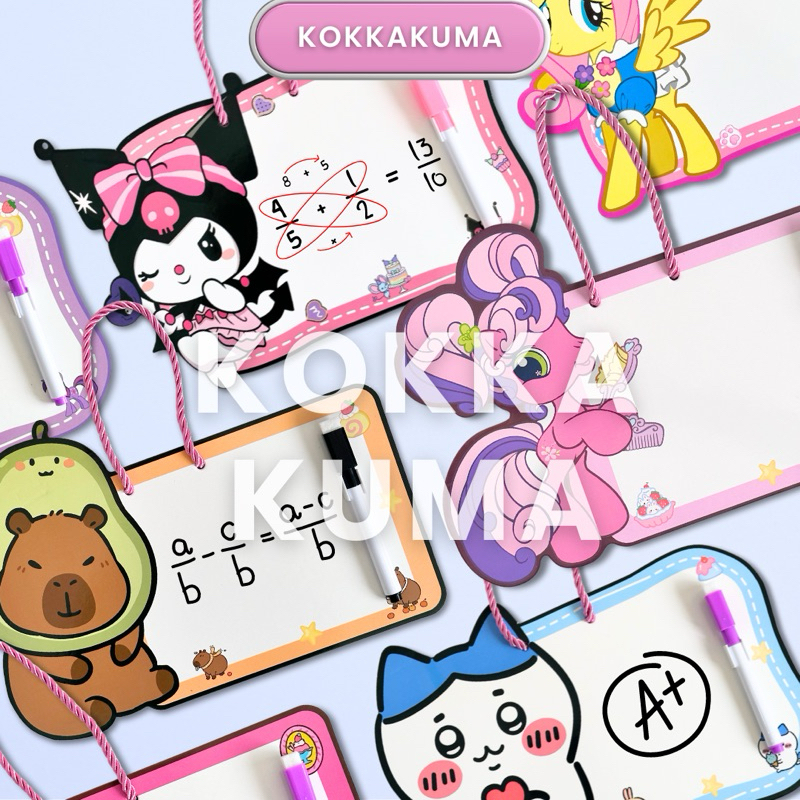 

( KKM ) Papan Tulis Whiteboard Anak Karakter Capybara My Little Pony Bolak Balik Lucu dapat Spidol