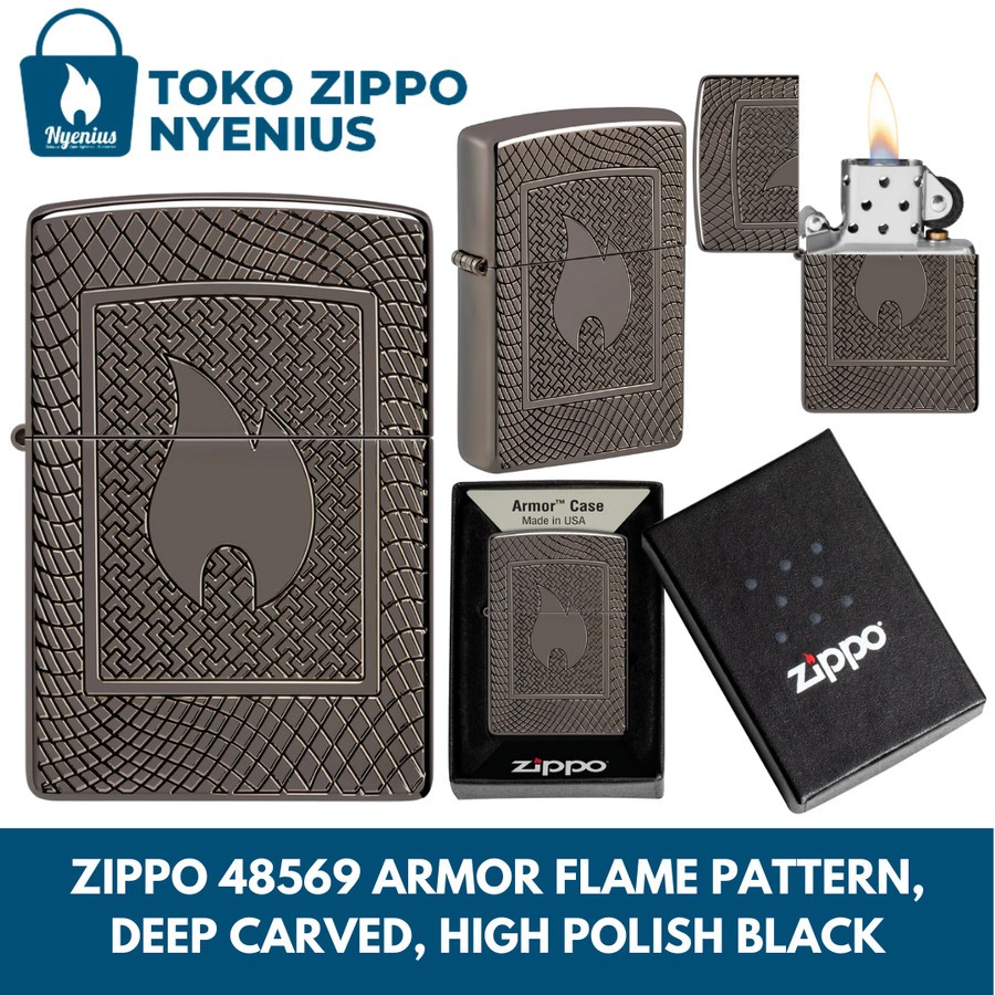 Zippo 48569 Armor Flame Pattern, Deep Carved, High Polish Black