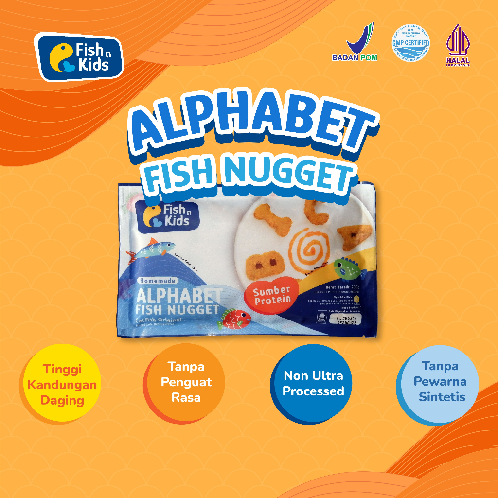 

Fish n Kids - Nugget Lele Bentuk Alfabet 200 gr Non MSG - Homemade Non UPF BPOM HALAL