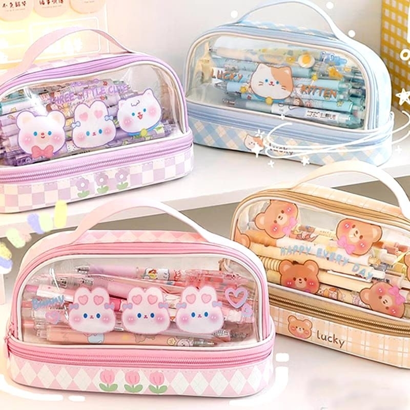 

Tempat Pensil Besar/Transparan PVC Pencil Case/Tas Pensil Murid Lucu/Kotak Pensil Anak Aesthetic
