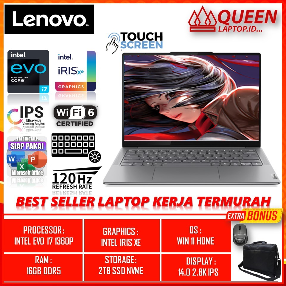LAPTOP LENOVO IDEAPAD SLIM 7i 14 INTEL EVO I7 1360P RAM 16GB SSD 2TB 14.0 2.8K IPS TOUCHSCREEN 120HZ