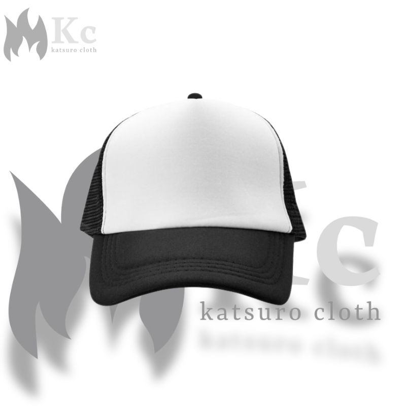 Topi jaring premium/Topi trucker polos hitam putih