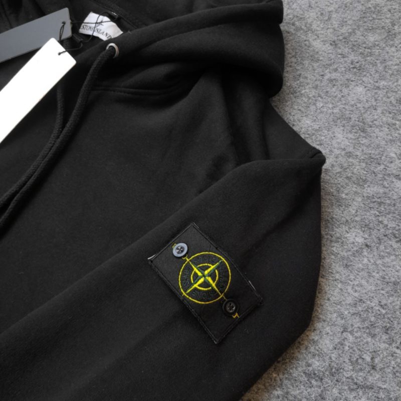 Sweater Hoodie STONE ISLAND Full Black Original Premium Full Tag Label Branded
