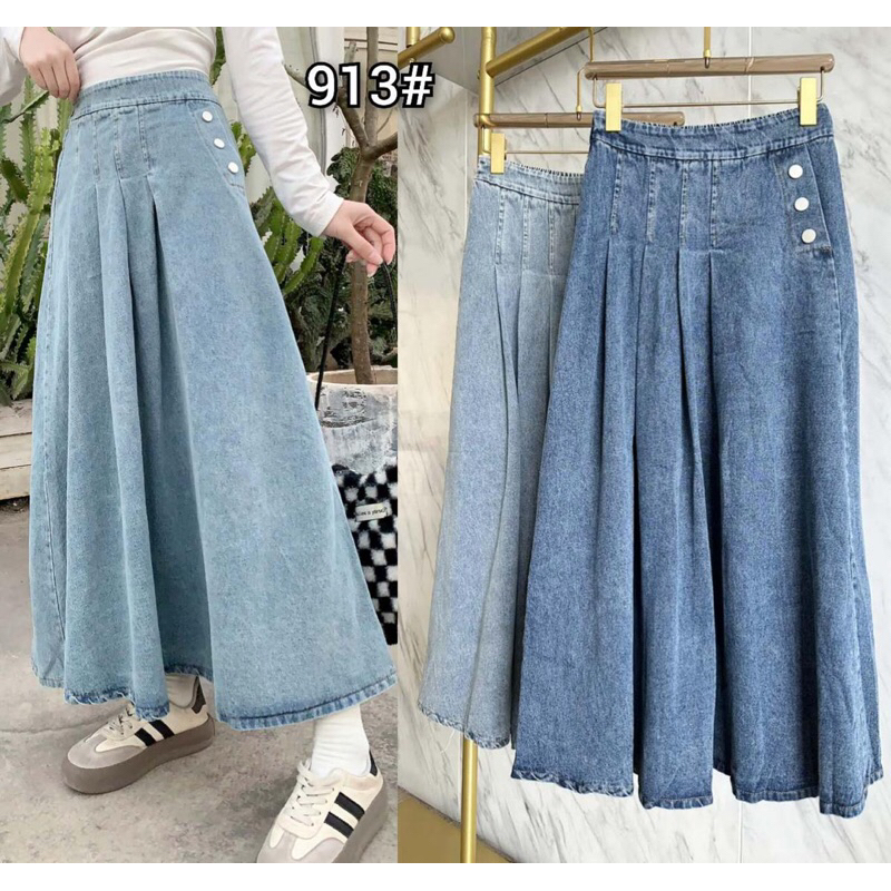 rok jeans midi import wanita