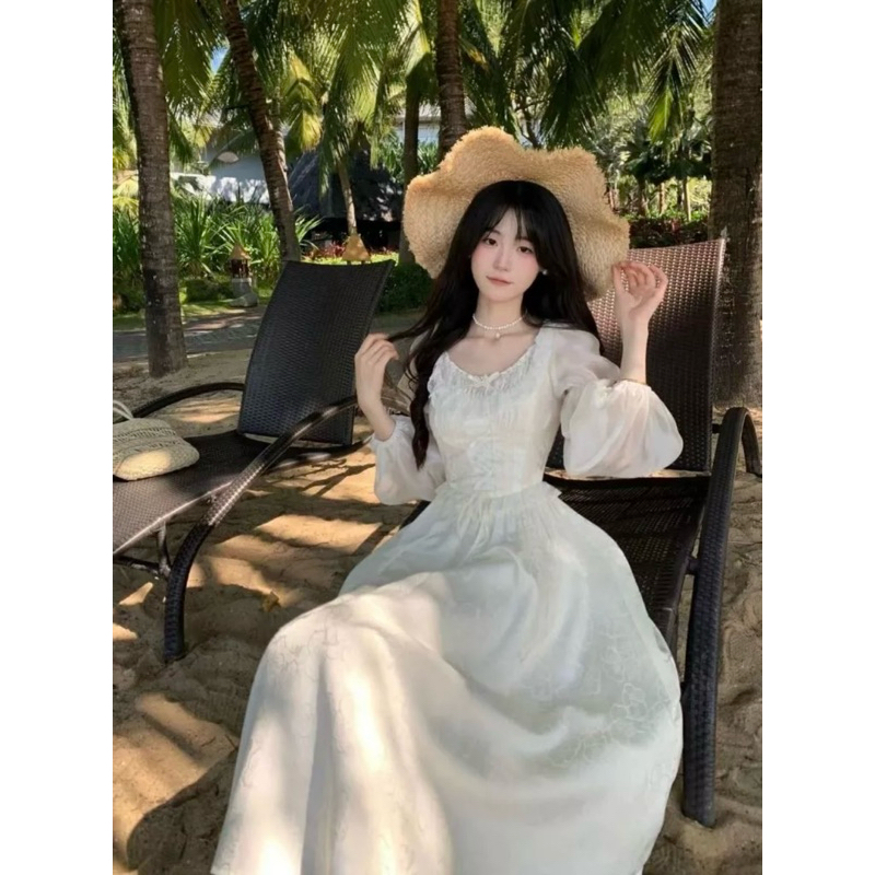 korean dress putih/gaun