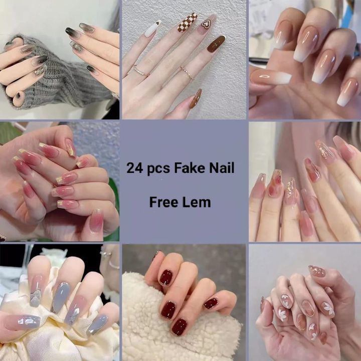 [PROMO] Fake Nails For Foot & Hand Kuku Palsu Untuk Kaki & Tangan Isi 24 pcs Include Lem Dan Box Kem