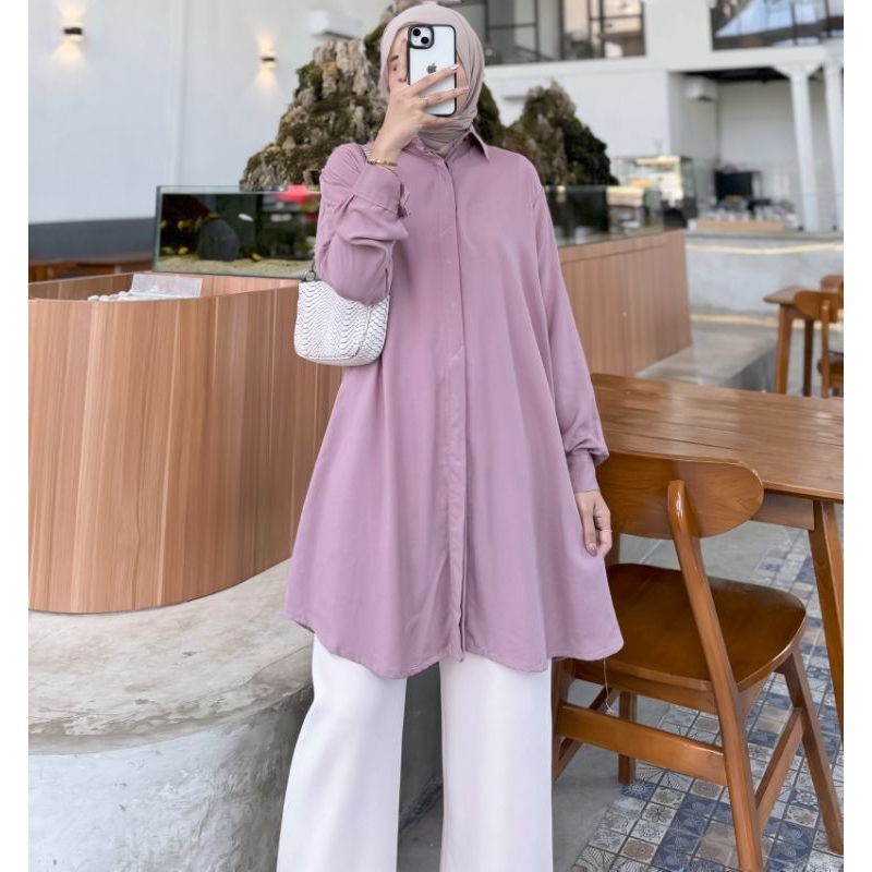 Mecca Tunik Atasan Wanita Jumbo Muslim Basic Rayon Polos Bigsize LD100-LD140 muat BB40-120kg