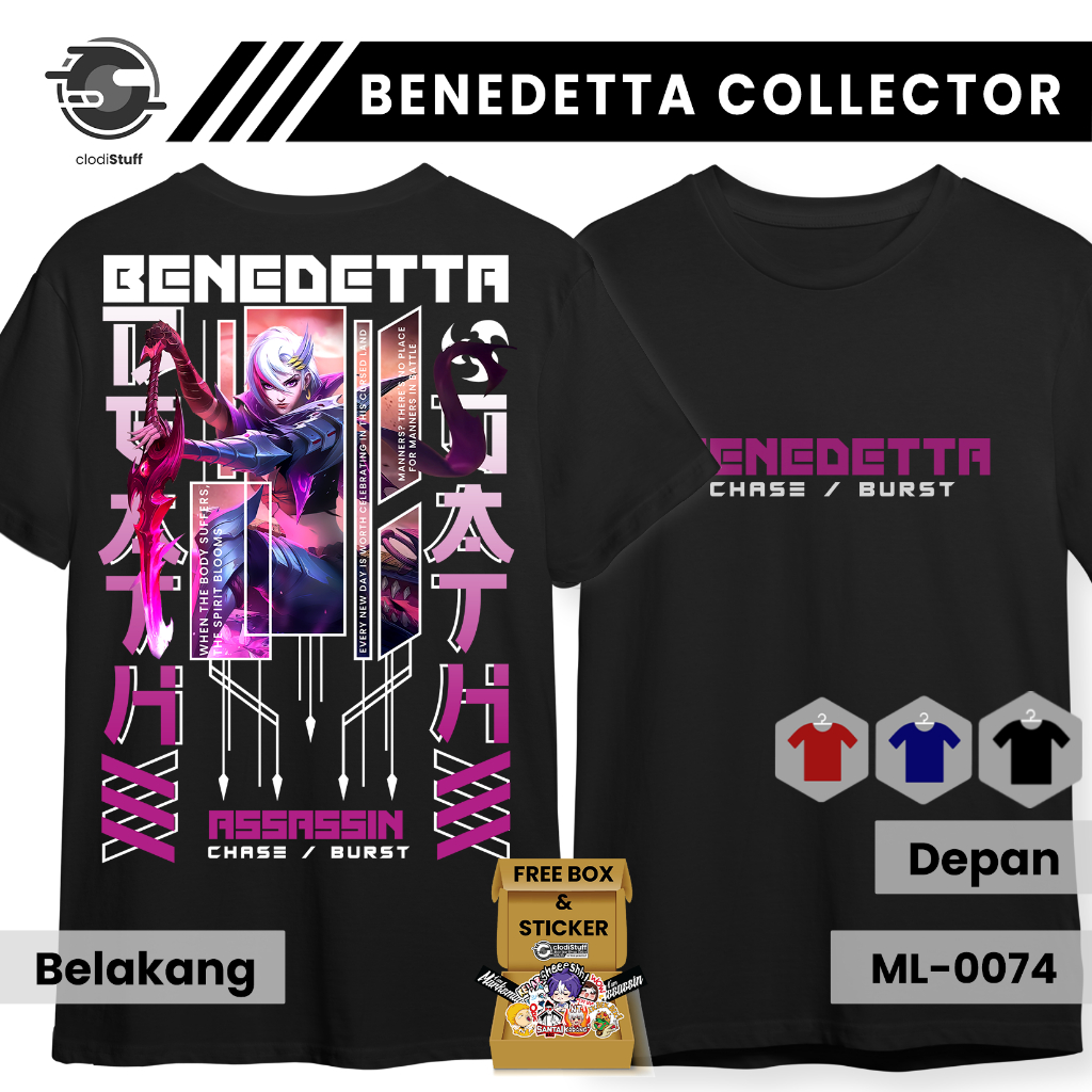 Kaos BENEDETTA COLLECTOR Mobile Legends Skin Assassin ML MLBB Lengan Pendek Hitam Combed 24s