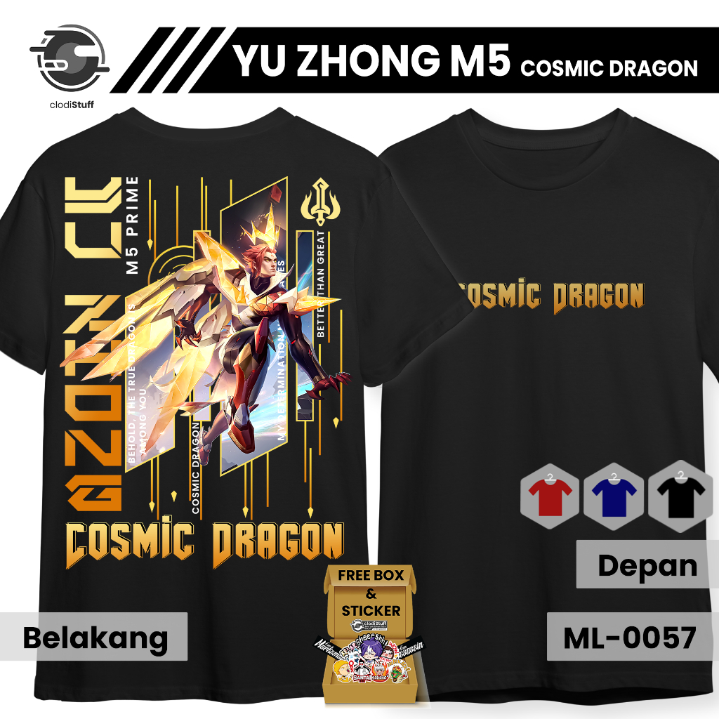 Kaos MLBB YU ZHONG M5 PRIME COSMIC DRAGON Mobile Legends Fighter ML Lengan Pendek Hitam Combed 24s