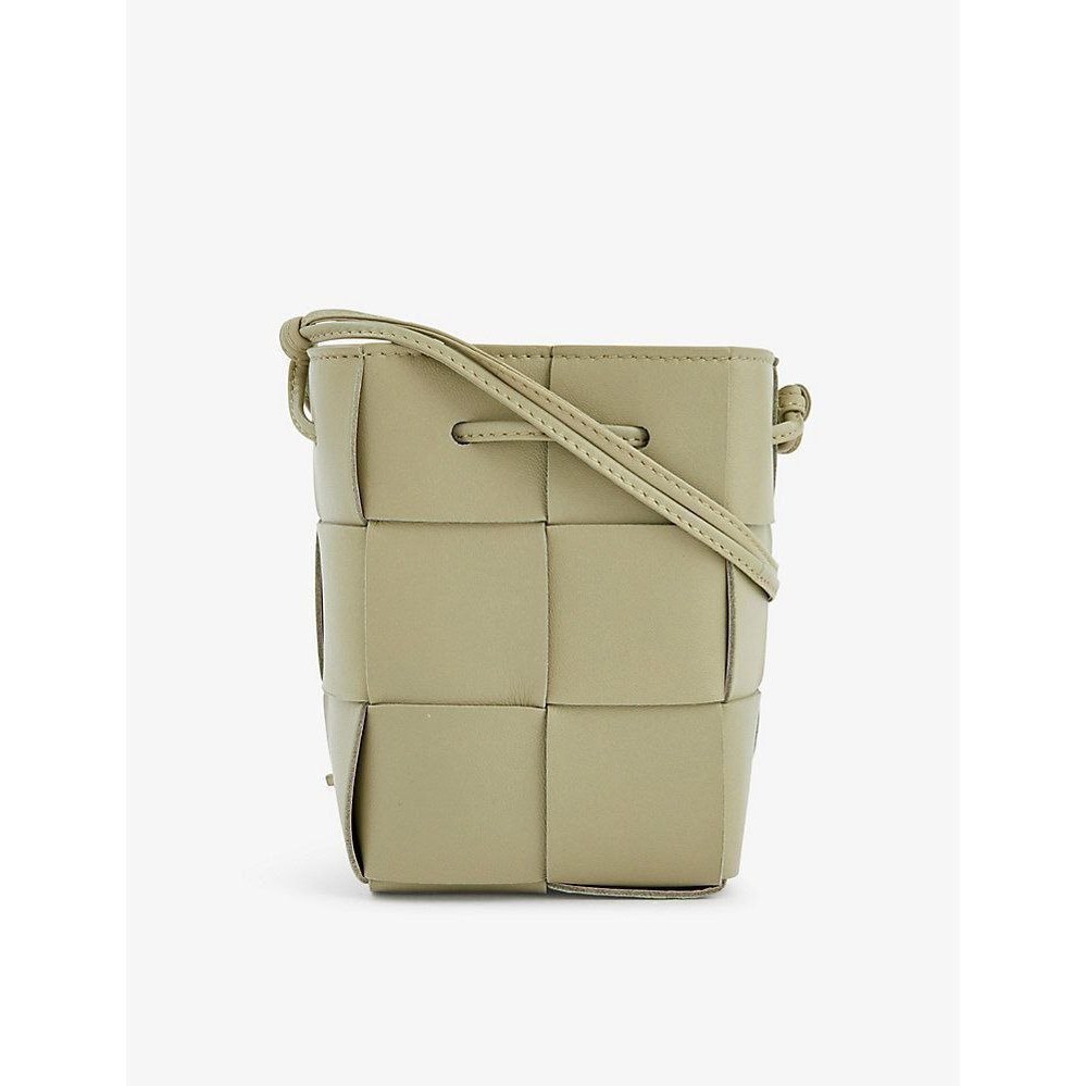 Tas Wanita BV Green Small Cassette Cross-Body Bucket Bag Travertine/Gold Original