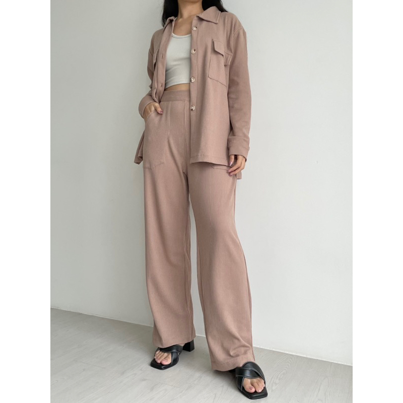 Setelan wanita knit waffle uniqlo baju oneset atasan dan celana casual formal