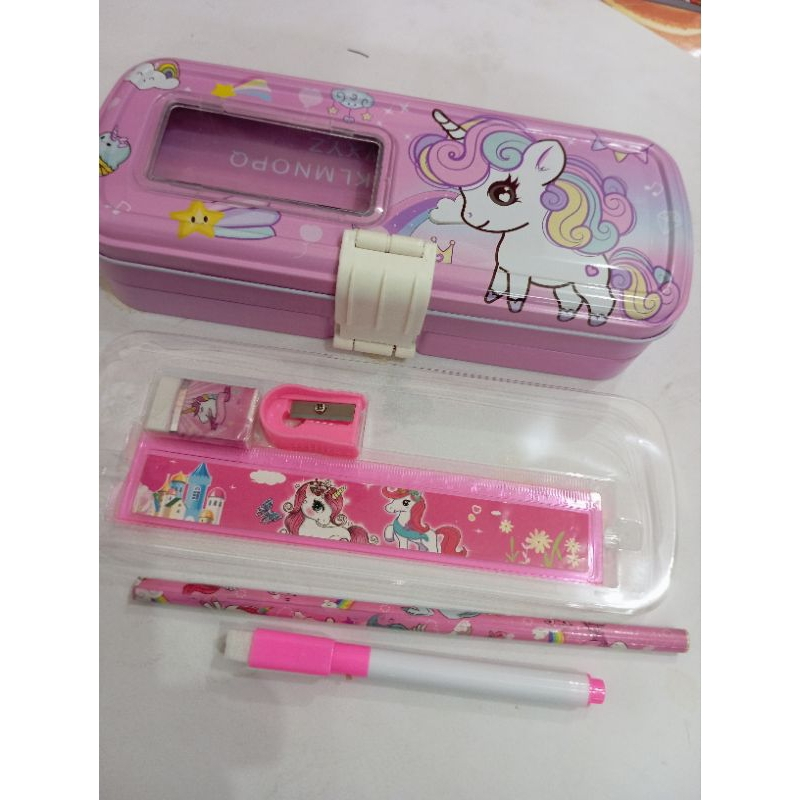 

Kotak pensil 2 susun plus isi 1 set jh8616 motif anak perempuan