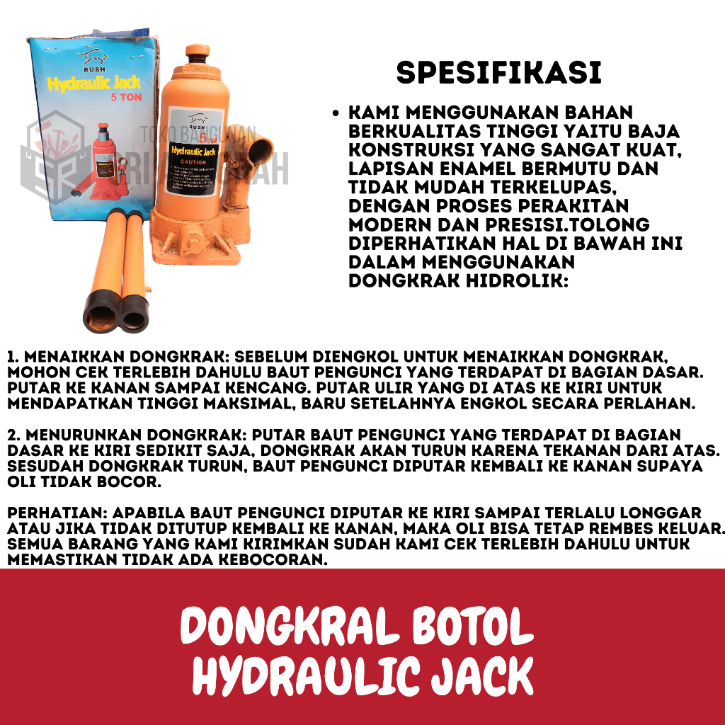 RUSH Dongkrak Mobil Hidrolik Botol Hydraulic Jack 3 TON - 5 TON - 10 TON