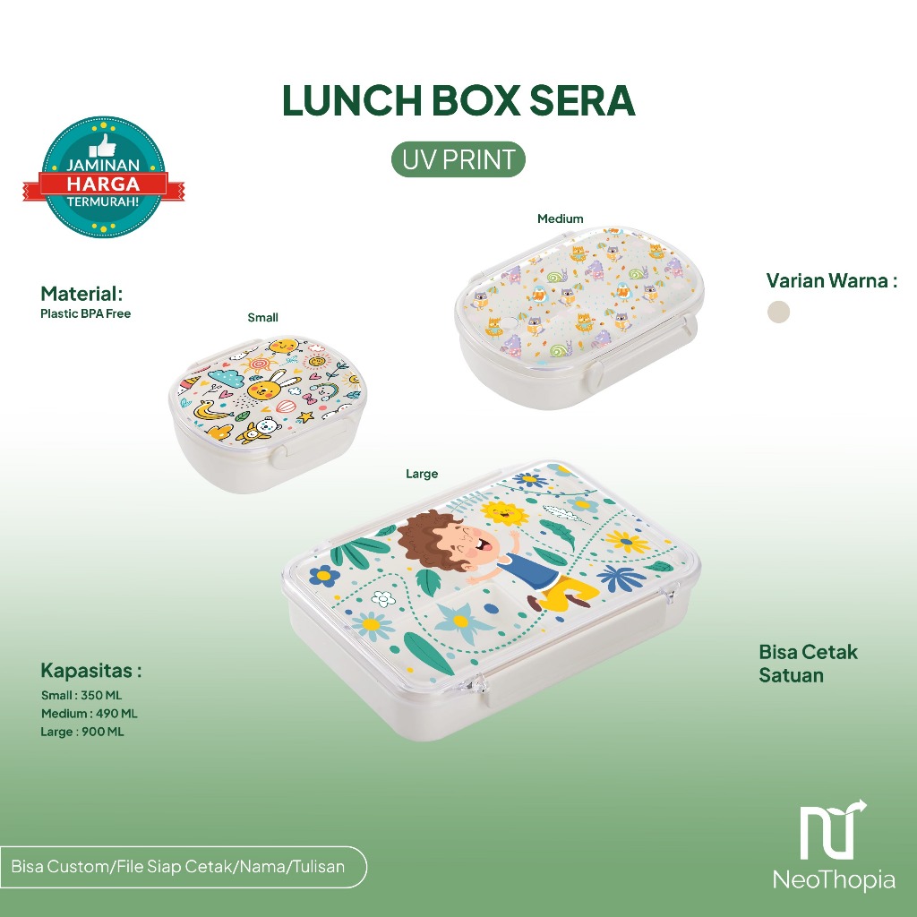 Custom Kotak Makan Sera Uv Print / Lunch Box Sera Kedap Udara / Kotak Bekal Makanan Sekat