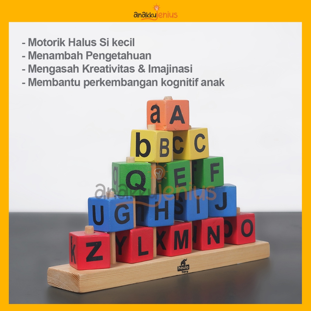 Anakku Jenius ll Piramida Huruf / Piramida Jumbo Huruf Kayu / Mainan Edukasi Anak / APE Piramida
