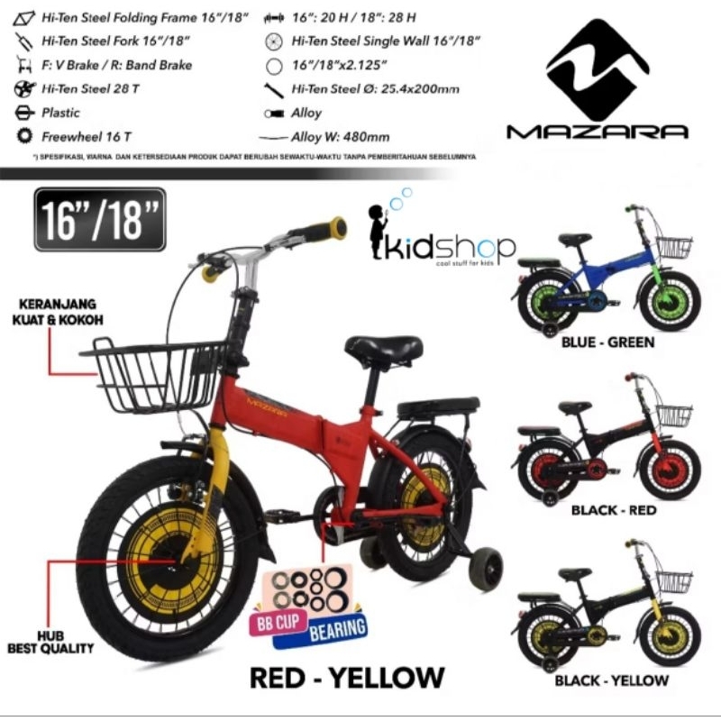 [KID] Sepeda Lipat Anak Folding Bike merk MAZARA MG by PACIFIC dilengkapi Keranjang Depan, Roda Bant