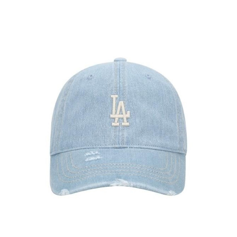 Mlb Denim Damage Ball Cap Terbaru - LA Light Blue