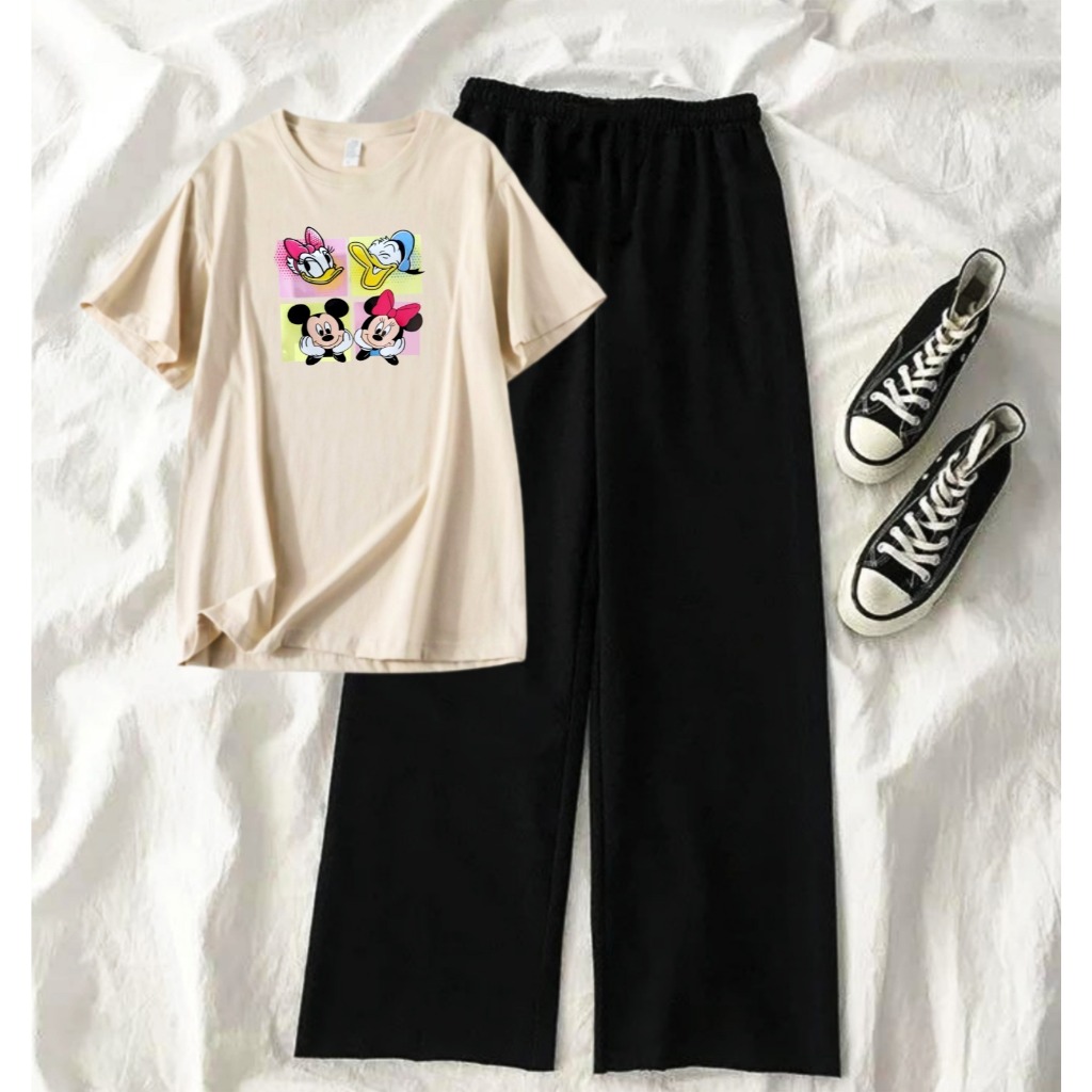 SETELAN KAOS OVERSIZE MIKI MOUSE & DONALD