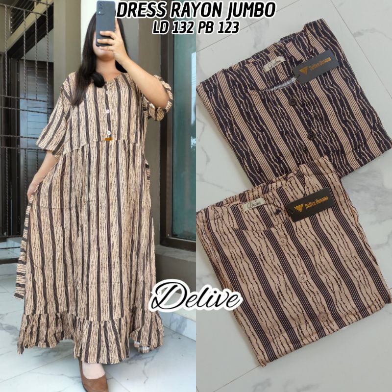 Dress Rayon Motif salur //Dress Rayon lengan pendek Standar dan Jumbo// homey dress rayon