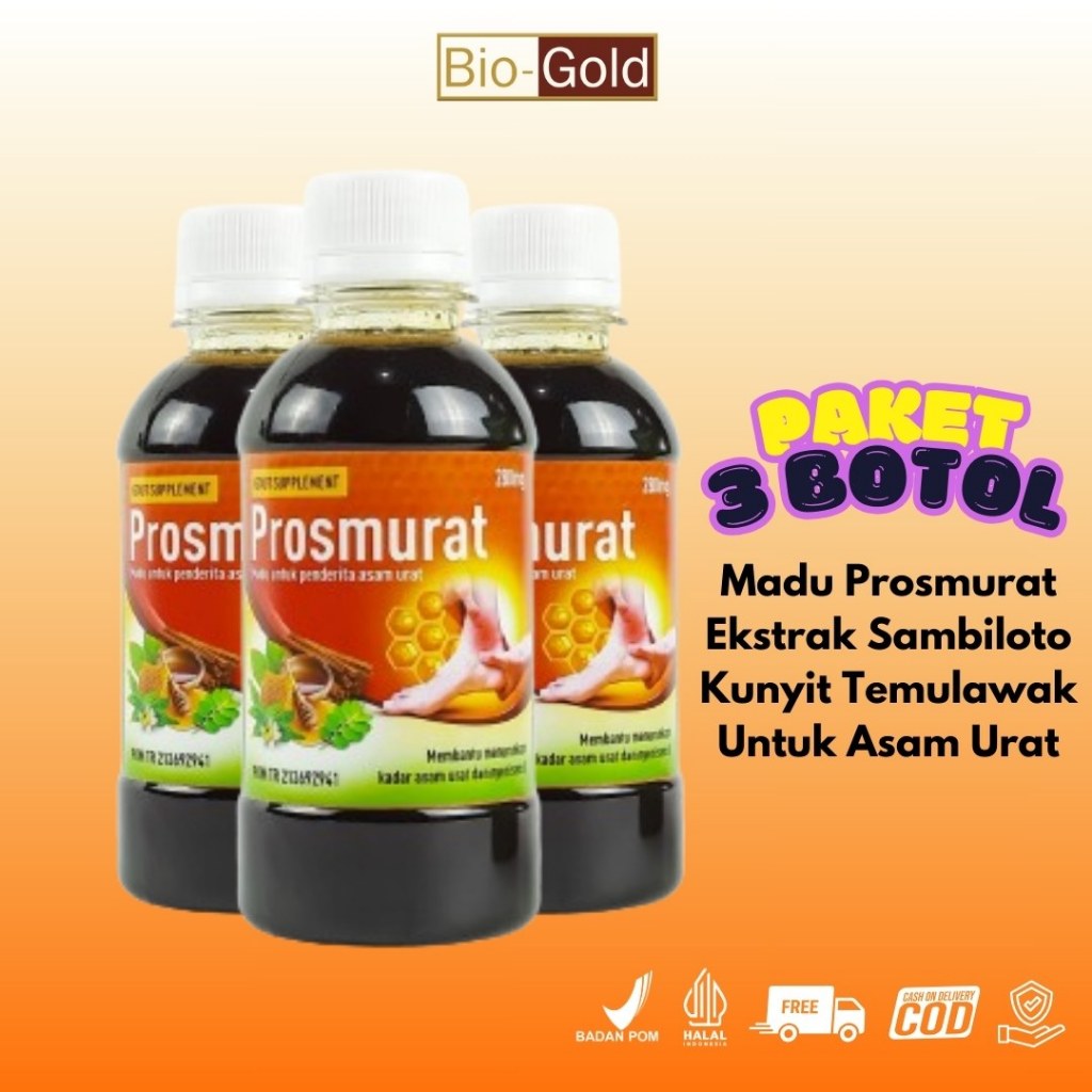

Bio Gold - Bundling 3 Botol Madu Prosmurat Ekstrak Sambiloto Kunyit Temulawak Untuk Asam Urat