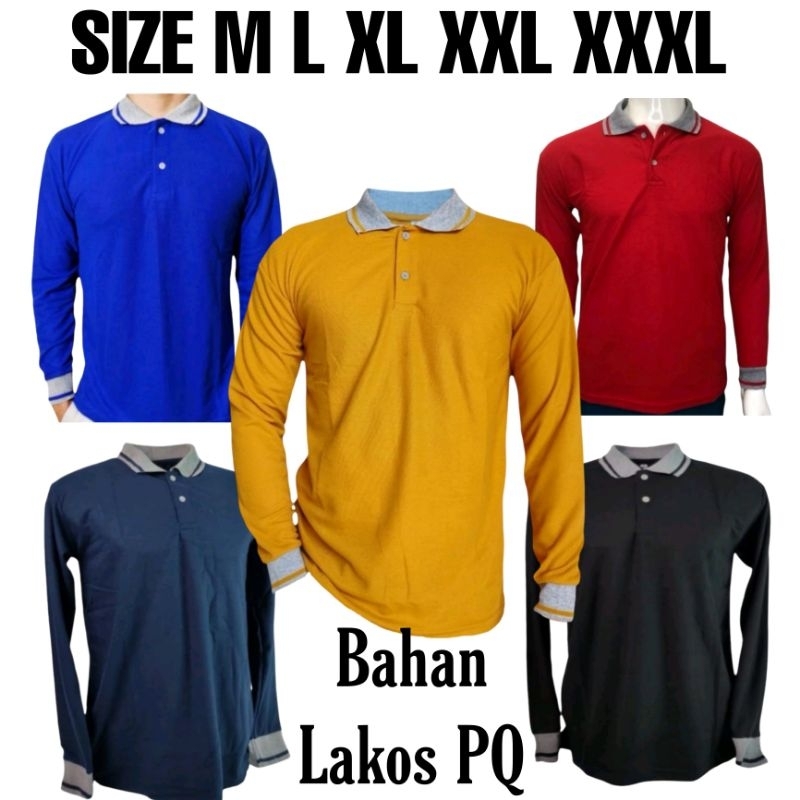 KAOS KERAH POLOS LENGAN PANJANG DEWASA SIZE M L XL XXL XXXL BAHAN PIQUE PE