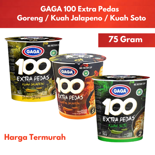 

Gaga100 Extra Pedas Mie Instan Cup Kuah , Goreng Jalapeno , Kuah Soto