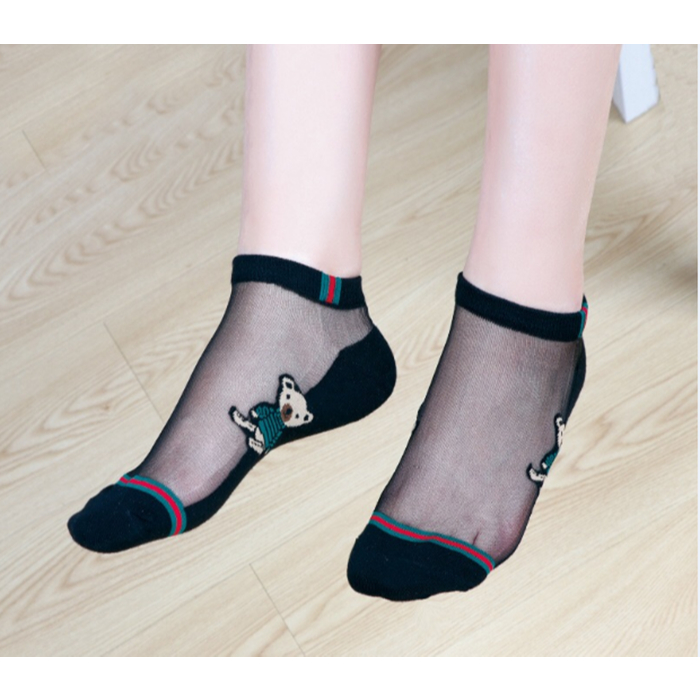 kaus kaki Wanita Cute Ultrathin Transparent Crystal Lace Kaos kaki Motif Socks S