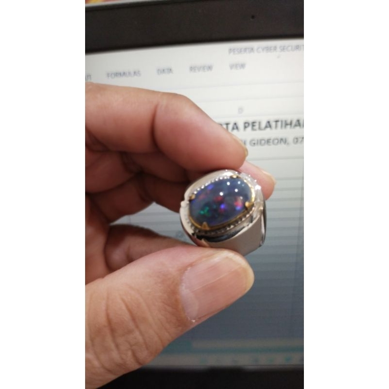 Natural Black Opal Afrika HC (Honeycomb) Ring Monel Size 20