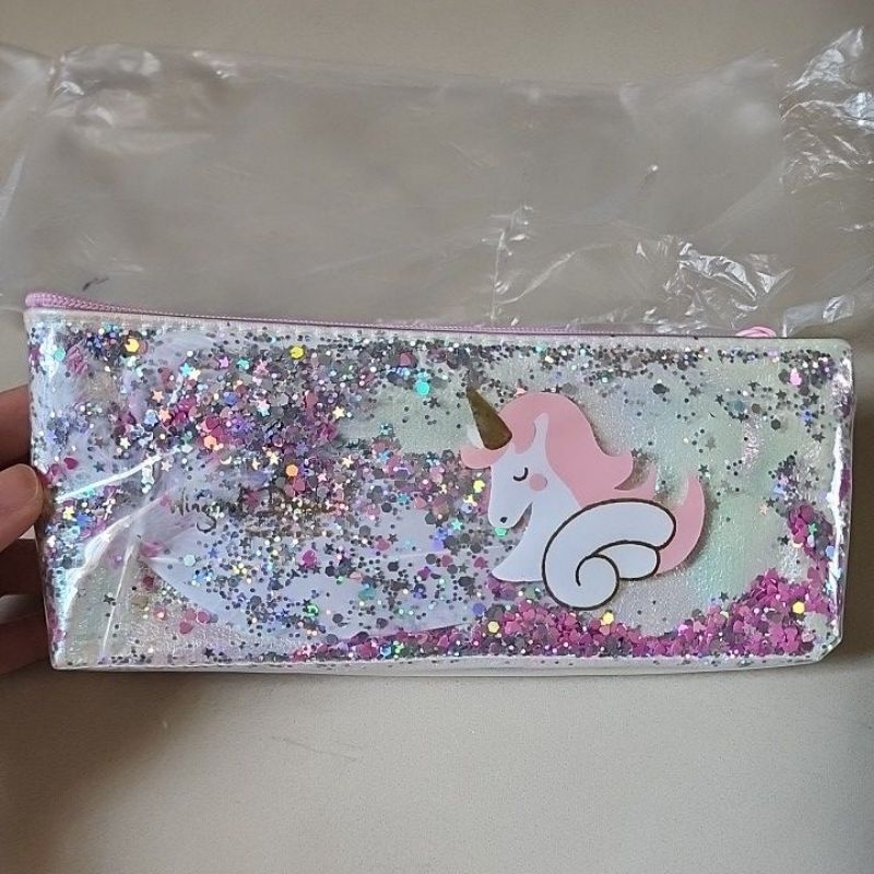 

Kotak pensil rainbow unicorn glitter bulu2 lucu murah