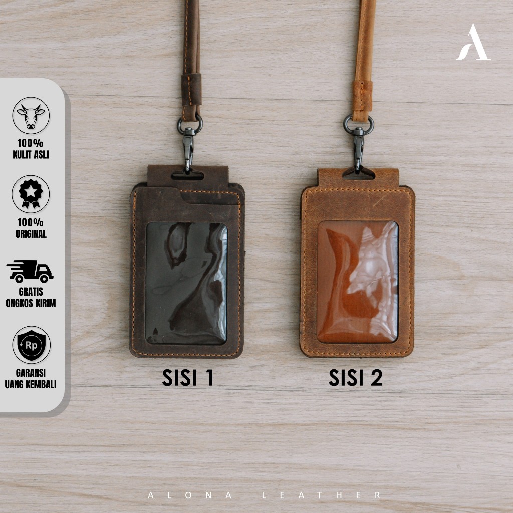 

Lanyard ID Card Holder Kulit / Name Tag Kartu Nama Kulit Sapi Asli Landyard Papan Nama Model Kalung