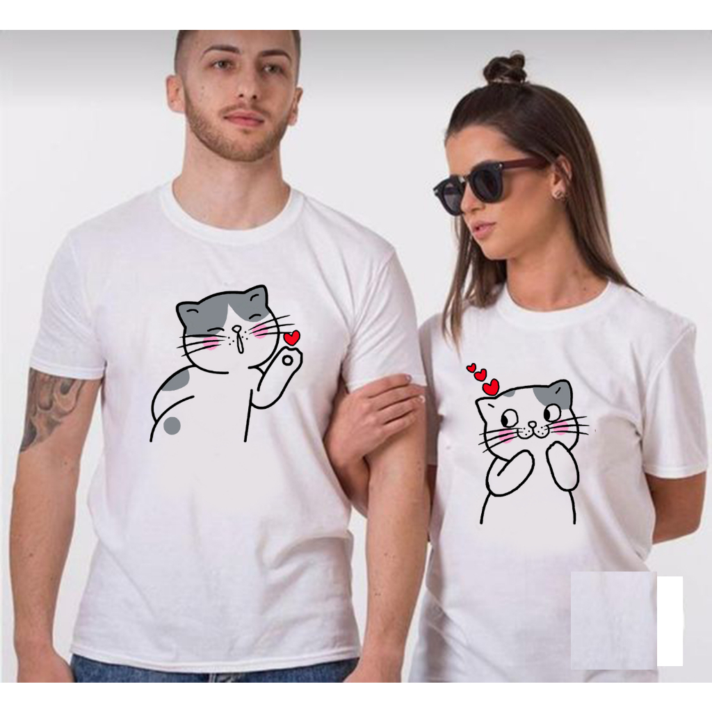 Kaos Couple Kucing Love / Kaos Pasangan / Couple Model Terbaru / Kaos Sablon DTF