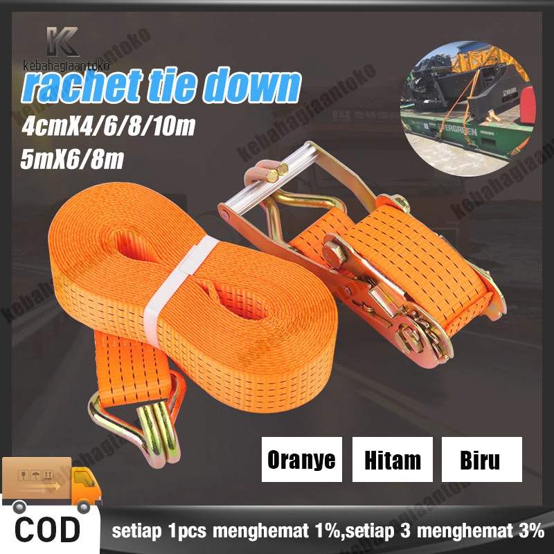 5cmX 6/8 meter/ 4cm x 4/6/8/10 meter Tali pengikat Barang motor/Ratchet tie down 10Ton tali pengikat