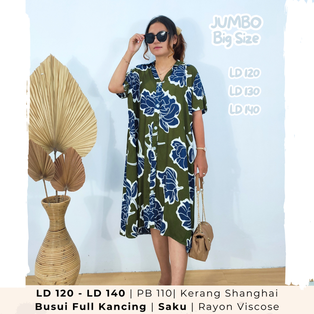 Daster Kerah Rayon Premium JUMBO LD 120 130 140 Full Kancing Depan Terbaru | K-Andin Oriani