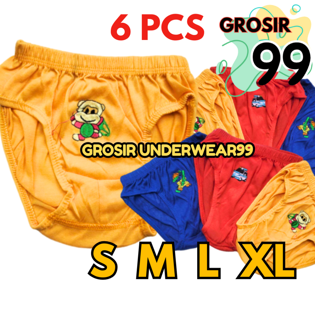 PAKET 6 PCS Sempak Celana Dalam Anak Laki laki 1-10 Tahun Polos Anak Cowok Sempak Anak Cowok Model P