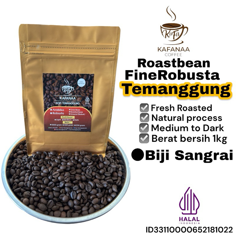 

Roastbean FineRobusta temanggung biji kopi sangrai 1kg petik merah