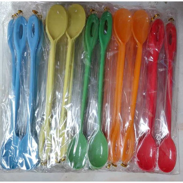 (50 PCS) Souvenir Pernikahan Sendok Jus Ice Cream Es Krim / Teh Warna Kemasan Plastik Grosir Murah