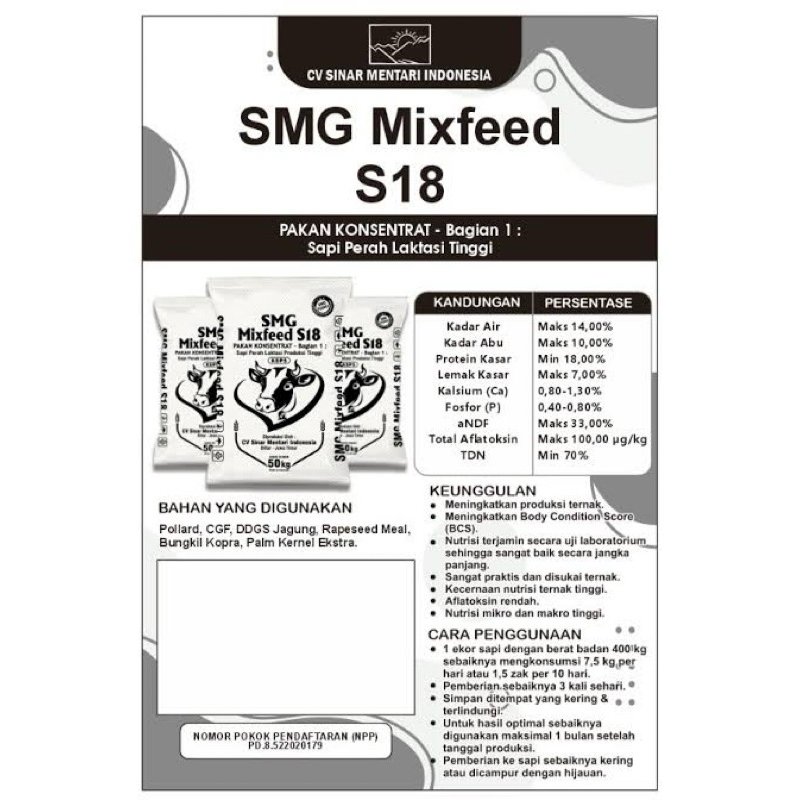 SMG mixfeed S18 konsentrat sapi perah laktasi original