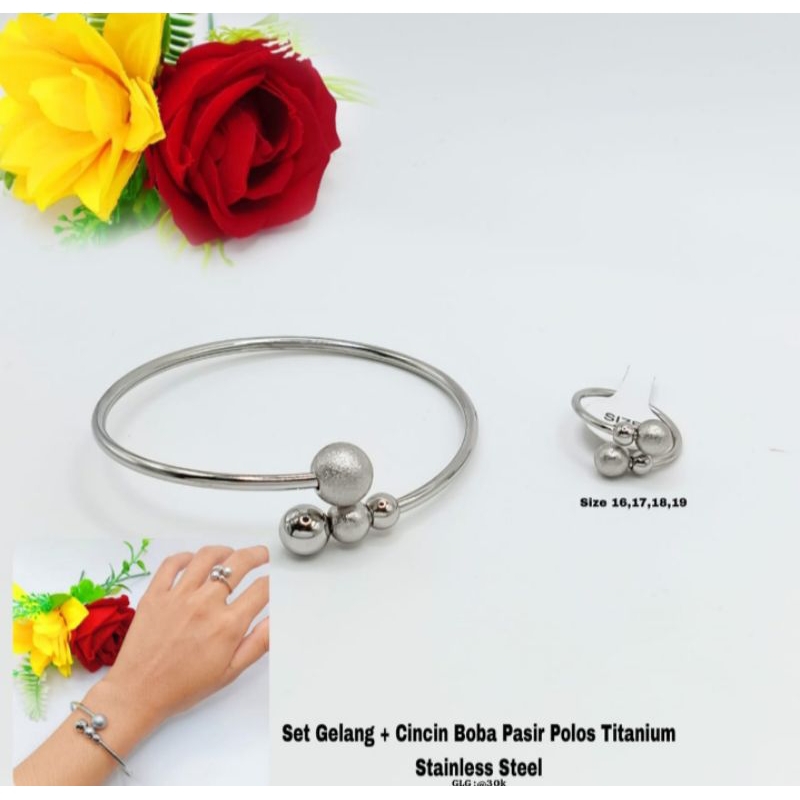 set gelang + cincin Boba pasir titanium terbaru