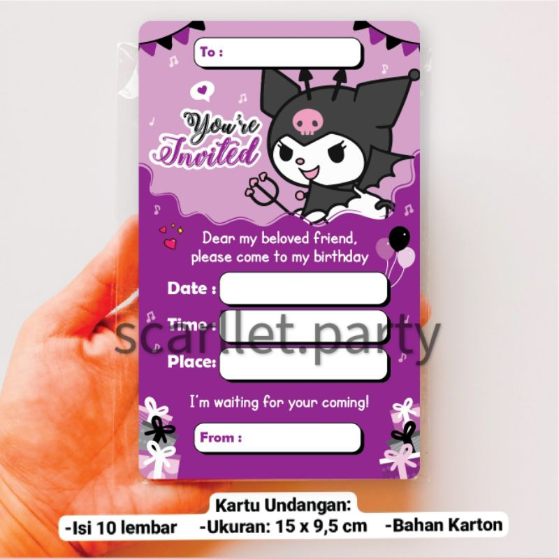 KARTU UNDANGAN KUROMI UNGU HAPPY BIRTHDAY INVITATION CARD SANRIO ULANG TAHUN ULTAH ANAK SURAT UNDANG